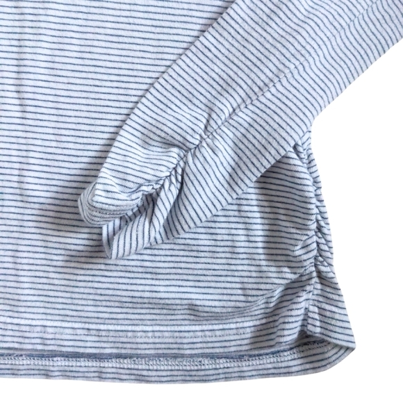 Sundance white blue striped long sleeve shirt ruched sleeves XS Extra Small - Picture 2 of 3